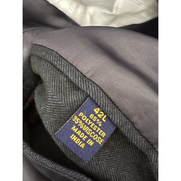 Club Room Mens Blazer Jacket 42L Navy Blue Poly Viscose Herringbone Sport Coat - Picture 5 of 6